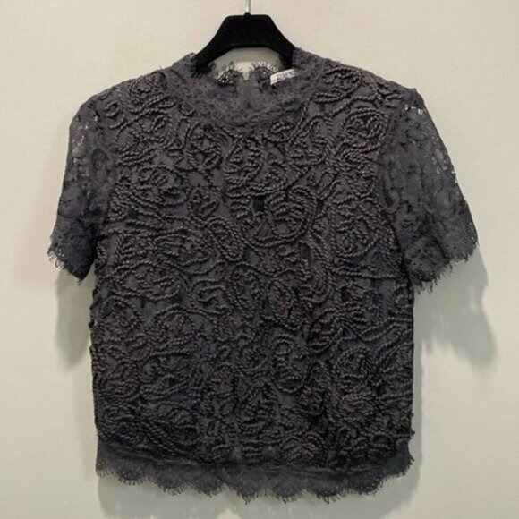 Zara Grey Lace Scalloped Top Size Medium - Picture 6 of 11